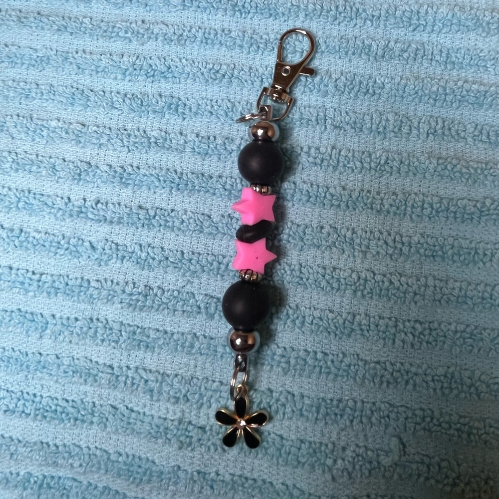 Chic Pink and Black Star Keychain